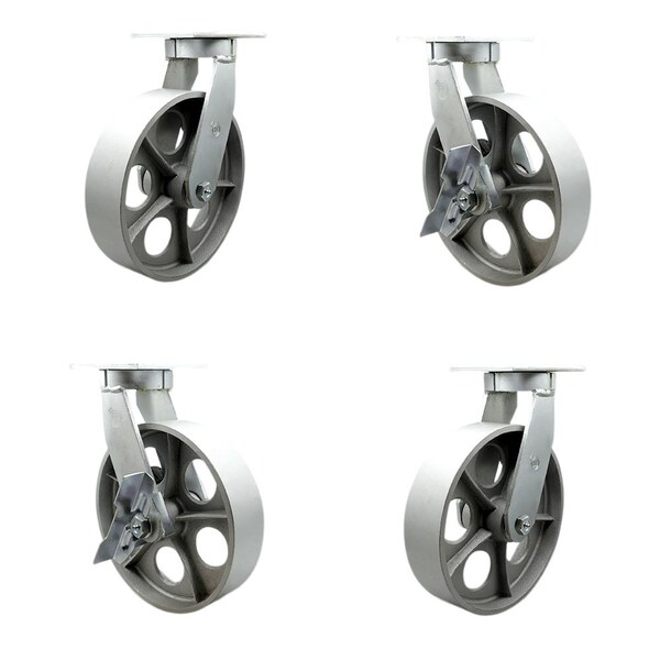 Service Caster 12'' Heavy Duty Semi Steel Cast Iron Caster Set 2 Swivel Lock 2 Brakes, 4PK CRAN-SCC-KP92S1230-SSR-BSL-2-SLB-2 - main